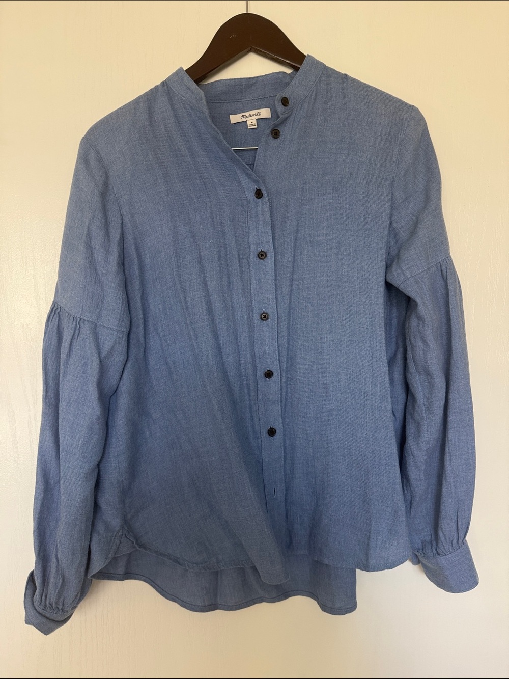 Madewell Chambray Blue Button-Front Mandarin Collar Blouse